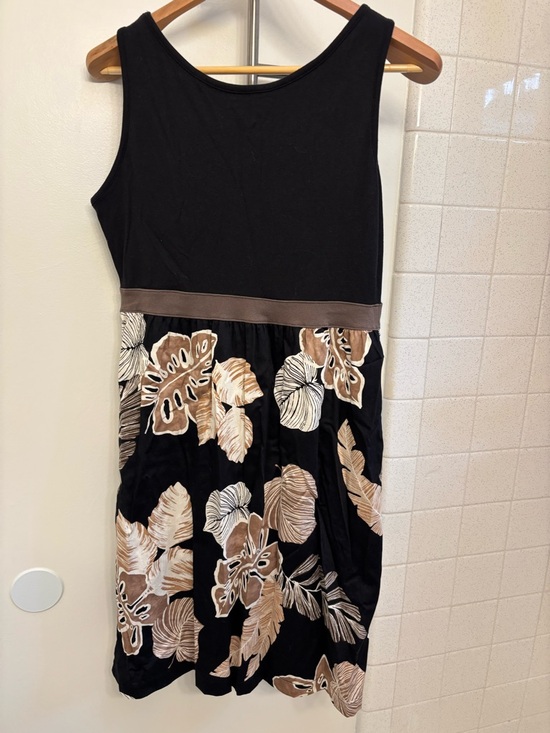 Sonoma Black Tank Midi Dress Size Large Brown Floral Skirt Cotton Travel Hawaii - Picture 5 of 8